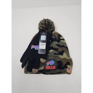 NFL Salute To Service Green Camo Beanie Hat & Gloves Set Buffalo Bills